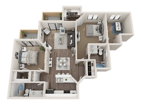 Floor plan for 2 beds, 2 baths, 1143 sqft